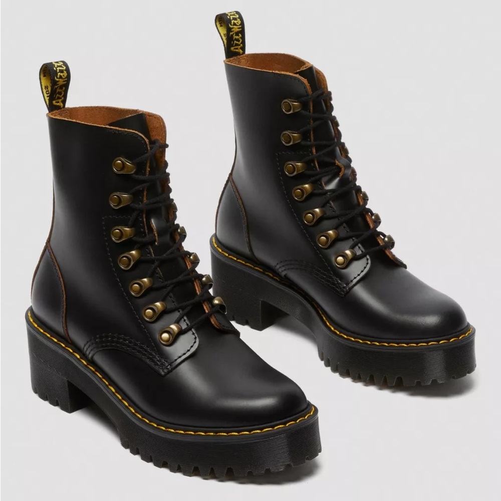 Dr. Martens Leona Black Leather Boots